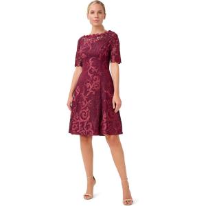 image:imageAdrianna Papell Womens Embroidered Lace Midi DressRed Wine