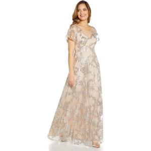 image:imageAdrianna Papell Womens Embroidered Metallic BallgownMarble