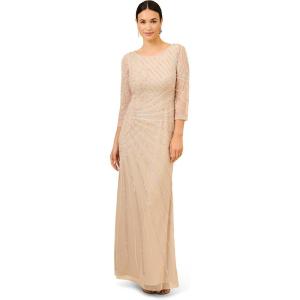 image:imageAdrianna Papell Womens Long Sleeve Beaded Long Gown with Starburst Bead PatternBiscotti