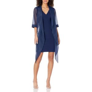 image:imageAdrianna Papell Womens Organza and Crepe Jacket DressNavy Sateen