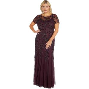 image:imageAdrianna Papell Womens Plus Size ShortSleeve Floral Beaded Godet Gown Night Plum
