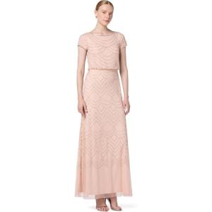image:imageAdrianna Papell Womens Short Sleeve Blouson Beaded GownBlush