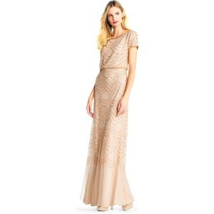 image:imageAdrianna Papell Womens Short Sleeve Blouson Beaded GownChampagneGold