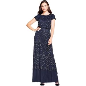 image:imageAdrianna Papell Womens Short Sleeve Blouson Beaded GownNavy