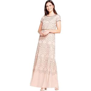 image:imageAdrianna Papell Womens Short Sleeve Blouson Beaded GownTaupePink