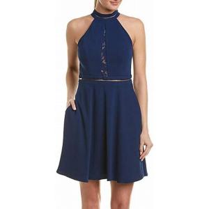 image:imageAidan by Aidan Mattox Womens Crepe and lace Mockneck Halter Cocktail Dress Navy 6