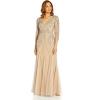 image:imageAdrianna Papell Womens Beaded Mesh Godet GownSilverNude