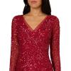 image:imageAdrianna Papell Womens Long Sleeve Bead Long DressCranberry