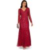 image:imageAdrianna Papell Womens Long Sleeve Bead Long DressCranberry