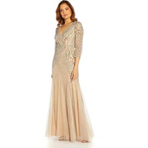 image:imageAdrianna Papell Womens Beaded Mesh Godet GownSilverNude