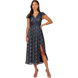 image:imageAdrianna Papell Womens Metallic Crinkle GownNavySilver