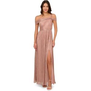 image:imageAdrianna Papell Womens Metallic Crinkle GownPetalGold