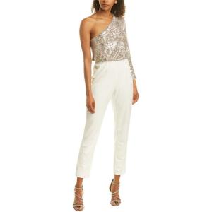 image:imageAdrianna Papell Womens PlusSize One Shoulder Crepe Melania Jumpsuit PlusSilverIvory