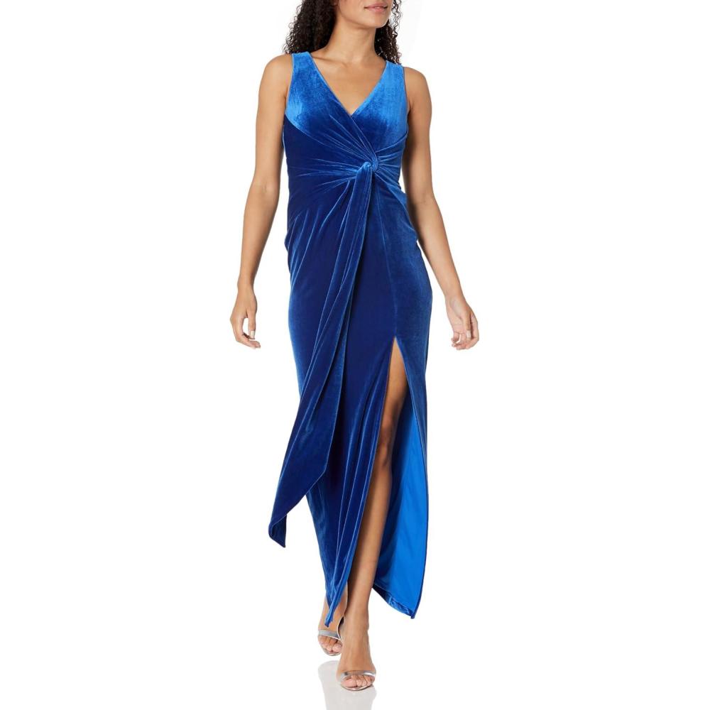 Women’s Stretch Velvet Column Gown(Deep Ocean) - Adrianna Papell ...