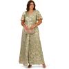image:imageAdrianna Papell Foil Leaf Draped Gown NavyGoldSageGold