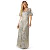 image:imageAdrianna Papell Foil Leaf Draped Gown NavyGoldLight BlueGold