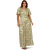 image:imageAdrianna Papell Foil Leaf Draped Gown NavyGoldSageGold