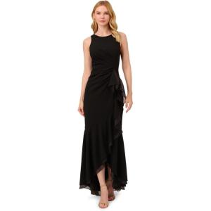 image:imageAdrianna Papell Ruffle Crepe Halter Gown Radiant FuchsiaBlack