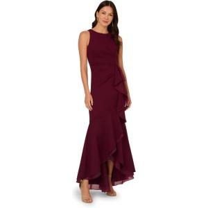image:imageAdrianna Papell Ruffle Crepe Halter Gown Radiant FuchsiaCabernet