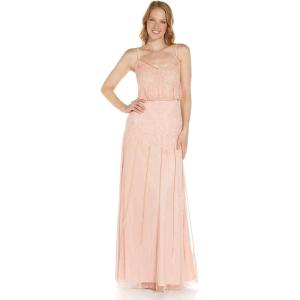 image:imageAdrianna Papell Womens Beaded Blouson Gown with Spaghetti StrapsBlush