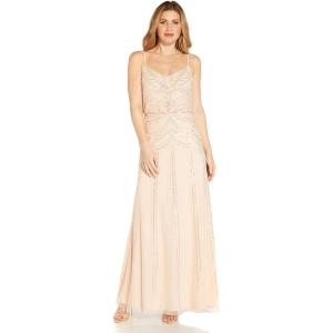 image:imageAdrianna Papell Womens Beaded Blouson Gown with Spaghetti StrapsFlaxen