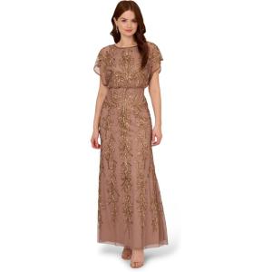 image:imageAdrianna Papell Womens Beaded Blouson Gown with Spaghetti StrapsStone