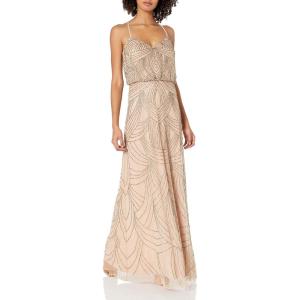 image:imageAdrianna Papell Womens Beaded Blouson Gown with Spaghetti StrapsTaupePink