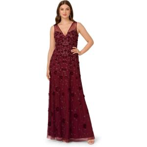 image:imageAdrianna Papell Womens Beaded Mesh Illusion DressMahogany