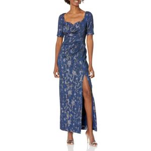 image:imageAdrianna Papell Womens Draped Metallic Jacquard GownDeep Ocean