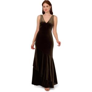 image:imageAdrianna Papell Womens Velvet Flounce Hem GownBeyond Moss