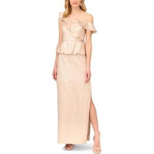image:imageAidan Mattox Womens Lame Column Gown with RufflesTaupe