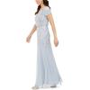 image:imageAdrianna Papell Womens VNeck Allover Beaded Mesh Overlay GownGlacier