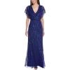 image:imageAdrianna Papell Womens VNeck Allover Beaded Mesh Overlay GownUltra Blue
