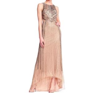 image:imageAdrianna Papell Womens VNeck Allover Beaded Mesh Overlay GownTaupePink