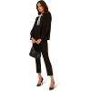 image:imageAdrianna Papell Womens Long Sleeve Woven Button Front Top with Contrast Neck TieBlack Ivory