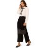 image:imageAdrianna Papell Womens Long Sleeve Woven Button Front Top with Contrast Neck TieIvoryBlack