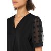 image:imageAdrianna Papell Womens Solid Knit VNeck Clip Dot Chiffon TopBlack