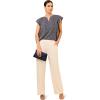 image:imageAdrianna Papell Womens Solid Short Ruffle Sleeve Popover BlouseNavy Ripple Stripe