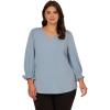 image:imageAdrianna Papell Womens 34 Smocked Sleeve Solid TopSea Ice