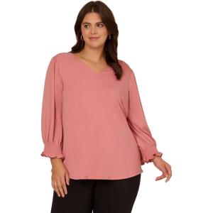 image:imageAdrianna Papell Womens 34 Smocked Sleeve Solid TopRosy Peach