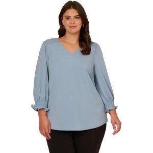 image:imageAdrianna Papell Womens 34 Smocked Sleeve Solid TopSea Ice