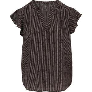 image:imageAdrianna Papell Womens Solid Short Ruffle Sleeve Popover BlouseBlackIvory Sketch Stripe