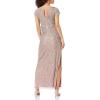 image:imageAidan by Aidan Mattox Womens Short Sleeve Beaded Illusion Yoke Column GownTaupe