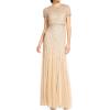 image:imageAdrianna Papell Womens ShortSleeve Grid Beaded GownChampagne