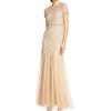 image:imageAdrianna Papell Womens ShortSleeve Grid Beaded GownChampagne