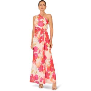 image:imageAdrianna Papell ONE Shoulder Chiffon Gown IvoryPink Multi 18