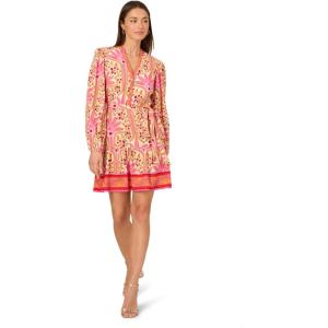 image:imageAdrianna Papell Womens Printed Flounce DressPink Multi