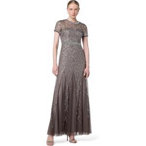 image:imageAdrianna Papell Womens ShortSleeve Grid Beaded GownLead
