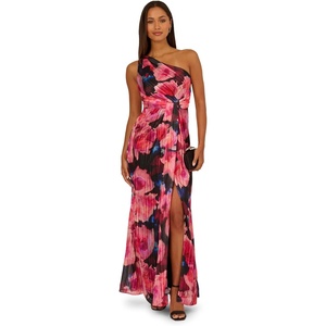 image:imageAdrianna Papell One Shoulder Chiffon GownBlackBerry