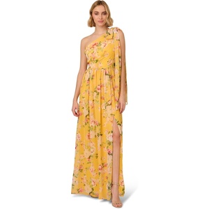 image:imageAdrianna Papell One Shoulder Chiffon GownYellow Multi